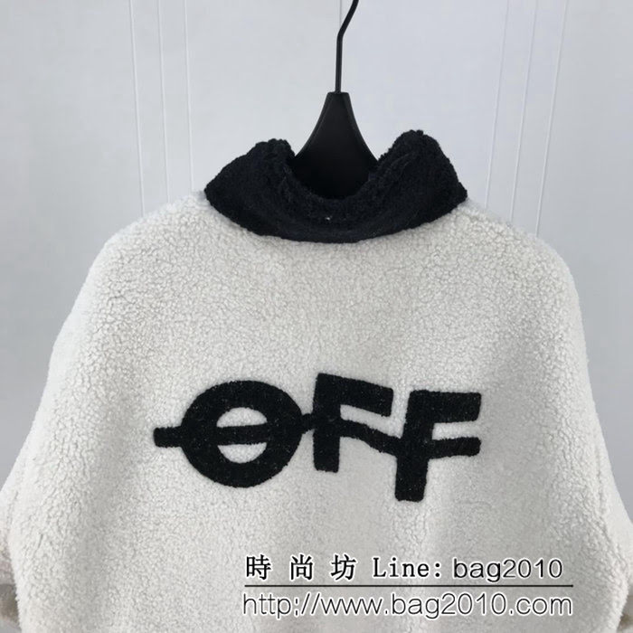 OFF-white18秋冬新款 字母搖粒絨 黑白撞色 寬鬆版 男款加棉外套 ydi1760